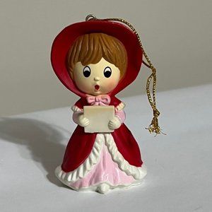 Vintage Christmas Ornament Singing Caroler in Red